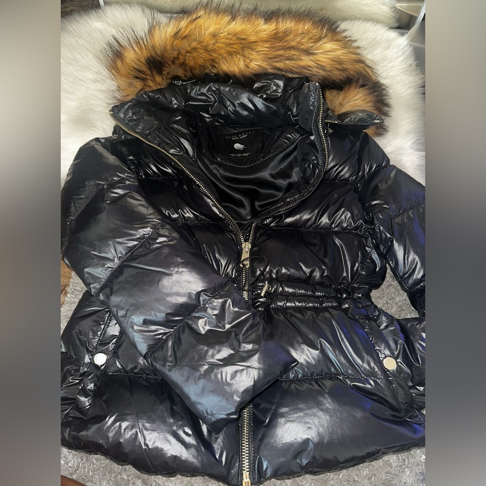 Zara womens short puffer down coat with faux fur hood